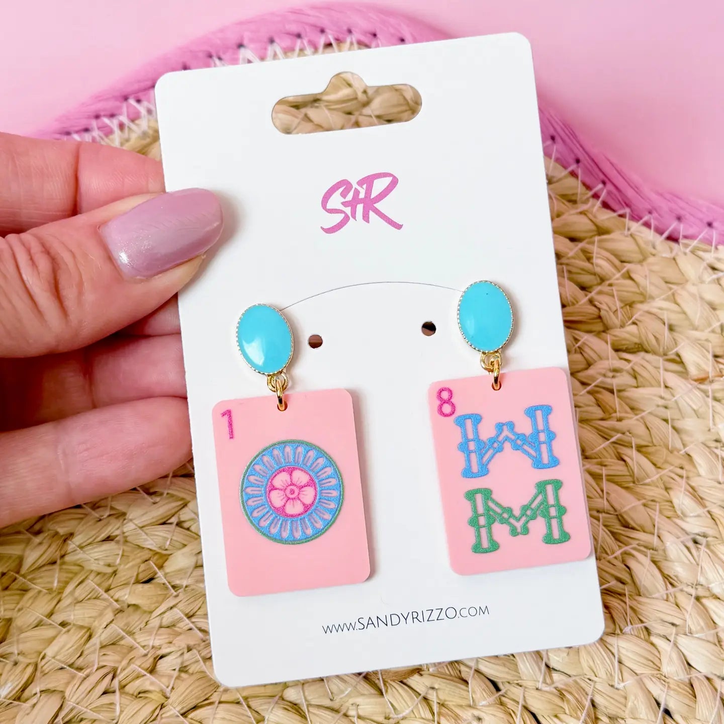 Pink Dot Bam Mahjong Earring